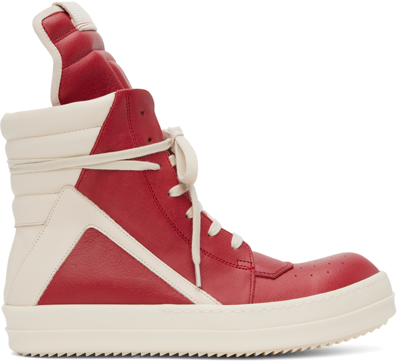 Rick Owens Red Geobasket Trainers In 311 Cardinal Red/mil