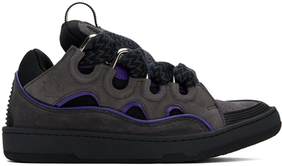 Lanvin Ssense Exclusive Gray & Black Leather Curb Sneakers In 1070 - Black Purple