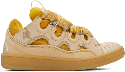Lanvin Ssense Exclusive Beige & Yellow Leather Curb Trainers In 0780 - Beige/yellow