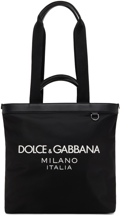 Dolce & Gabbana Rubberized Logo Nylon Tote Bag In Black