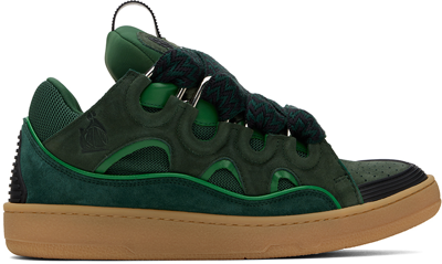 Lanvin Ssense Exclusive Green Leather Curb Sneakers In 4440 - Dark Green