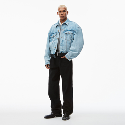 Alexander Wang Leather Belted Jacket In Denim In Bleach