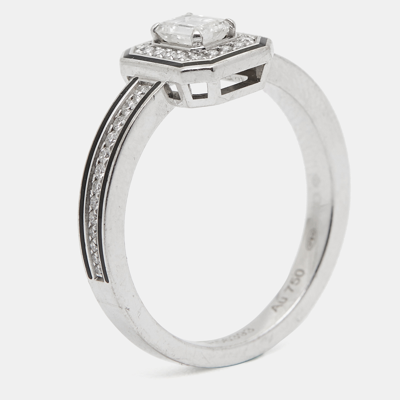 Pre-owned Boucheron Vendôme Liseré Diamonds Black Lacquer 18k White Gold Ring Size 54