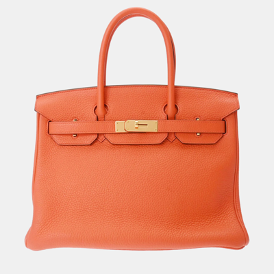 Pre-owned Hermes Birkin 30 Orange Poppy T-engraved (circa 2015) Women's Taurillon Clemence Handbag