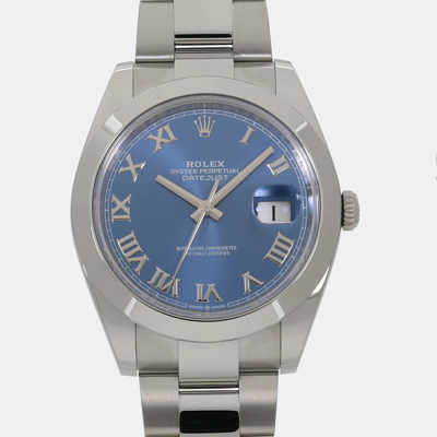 Pre-owned Rolex Blue Stainless Steel Datejust 126300 Automatic Men's Wristwatch 41 Mm