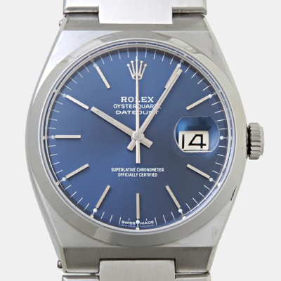 Pre-owned Rolex Blue Stainless Steel Datejust 17000 Quartz Men's Wristwatch 36 Mm