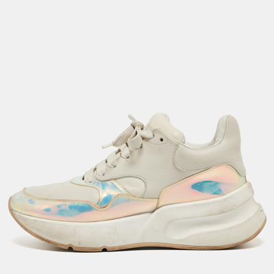 Pre-owned Alexander Mcqueen White/holographic Leather Oversized Runner Trainers Size 39.5