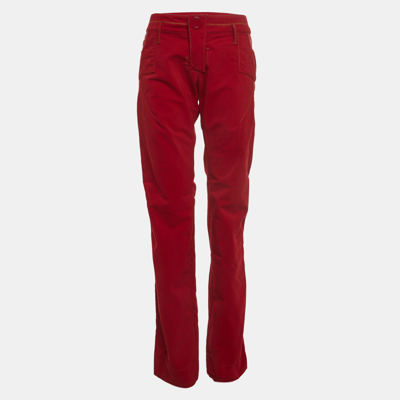 Pre-owned Dior Christian  Boutique Red Corduroy Zip Detail Straight Trousers M