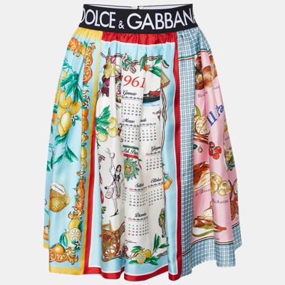 Pre-owned Dolce & Gabbana Multicolor Printed Silk Mixed Panel Mini Skirt L