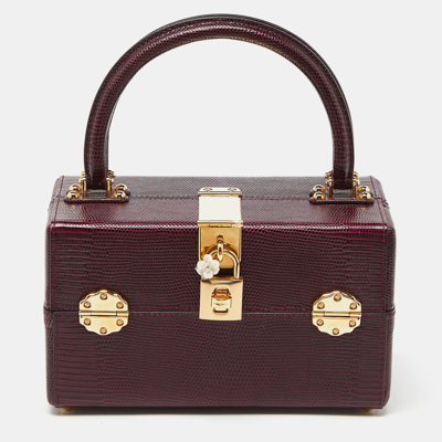 Pre-owned Dolce & Gabbana Burgundy Iguana Embossed Leather Box Bag