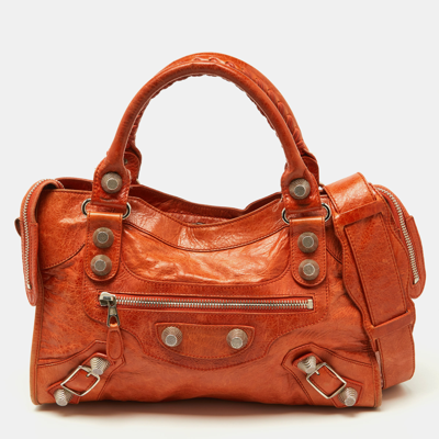 Pre-owned Balenciaga Automne Leather Gsh City Tote In Orange