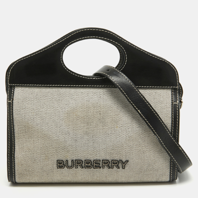 Pre-owned Burberry Black/grey Canvas And Leather Pocket Portable Crossbody Bag