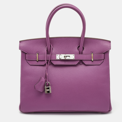 Pre-owned Hermes Cyclamen Chevre Leather Palladium Finish Birkin 30 Bag In Purple
