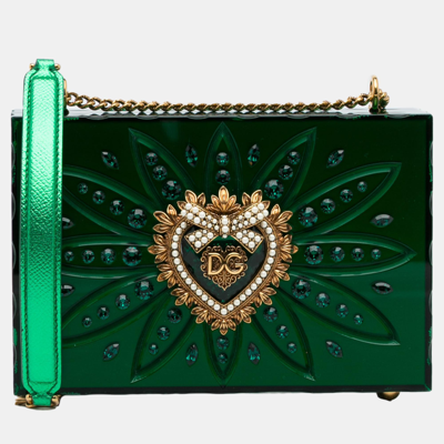 Pre-owned Dolce & Gabbana Green Plexiglass Devotion Crossbody Bag