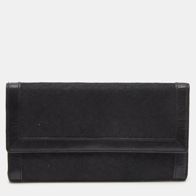 Pre-owned Dkny Black Signature Canvas And Leather Continental Wallet