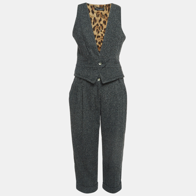 Pre-owned Dolce & Gabbana Grey Wool Blend Knit Waistcoat And Trousers Suit M