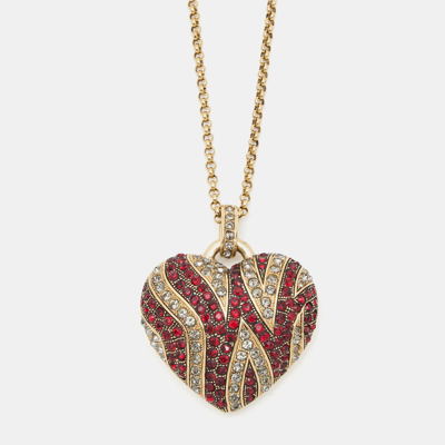 Pre-owned Dressing Gownrto Cavalli Dressing Gownro Cavalli Heart Crystals Gold Tone Necklace