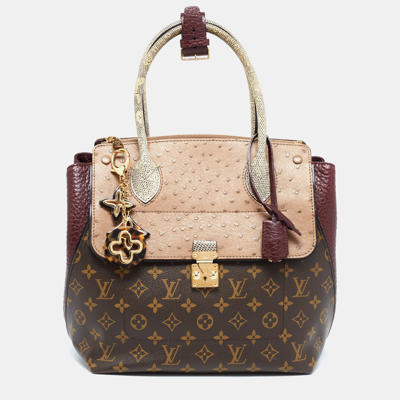 Pre-owned Louis Vuitton Exotique Monogram Lizard Ostrich And Leather Limited Edition Majestueux Mm Bag In Multicolor