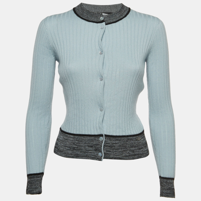 Pre-owned Dior Christian  Light Blue Cashmere & Silk Knit Buttoned Sweater S