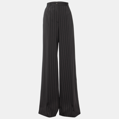 Pre-owned Dolce & Gabbana Brown Pinstriped Wool Wide Leg Trousers M