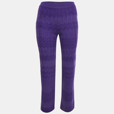 Pre-owned Missoni Purple Wool Blend Knit Elasticated Waist Pants S