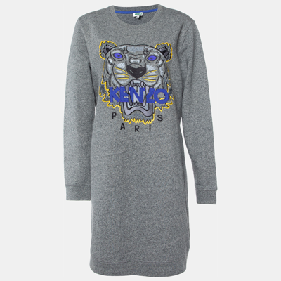 Pre-owned Kenzo Grey Tiger Embroidered Cotton Sweater Dress Xl