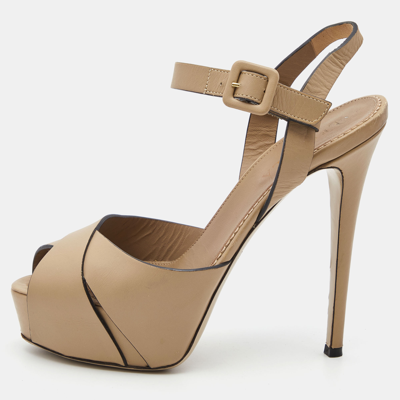 Pre-owned Le Silla Beige Leather Platform Ankle Strap Sandals Size 37