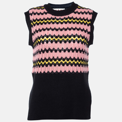 Pre-owned Marni Black Striped Wool Knit Sleeveless Sweater M