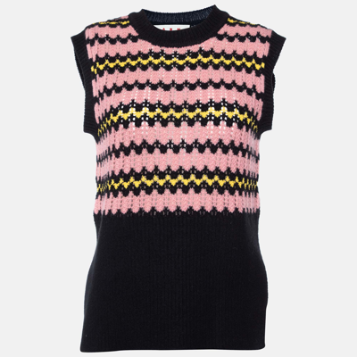 Pre-owned Marni Black Striped Wool Knit Sleeveless Jumper M