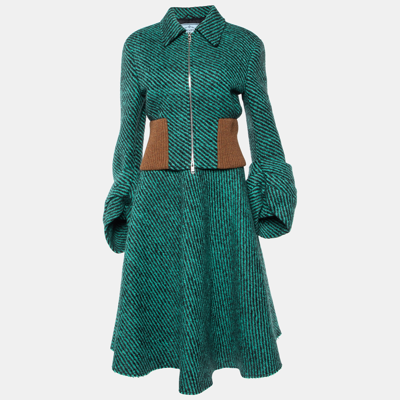 Pre-owned Prada Green Striped Wool Jacket & Skirt Set S/m