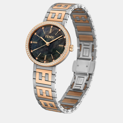 Pre-owned Fendi Rosegold Steel Watch In Black