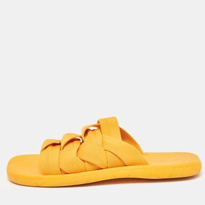 Pre-owned Bottega Veneta Orange Stretch Fabric Plat Slides Size 45