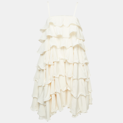 Pre-owned Emporio Armani Cream Silk Ruffled Tiered Sleeveless Mini Dress M