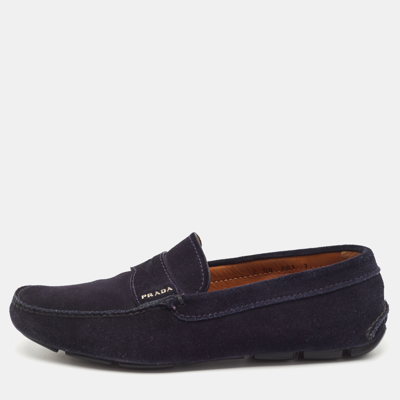 Pre-owned Prada Navy Blue Suede Slip On Loafers Size 41