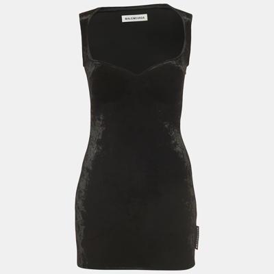 Pre-owned Balenciaga Black Velvet Sleeveless Mini Dress M