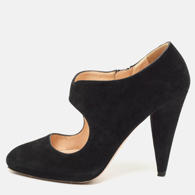 Pre-owned Prada Black Suede Mary Jane Pumps Size 36