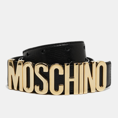 Pre-owned Moschino Black Leather Classic Logo Belt 100 Cm