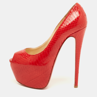 Pre-owned Christian Louboutin Red Python Highness Pumps Size 37.5