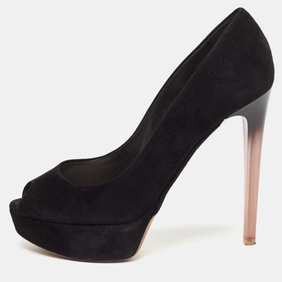 Pre-owned Dior Black Suede Peep Toe Platform Pumps Size 39.5