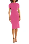 Maggy London Tie Neck Puff Sleeve Scuba Crepe Dress In Energy Pink