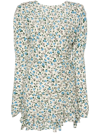 Alessandra Rich Draped Mini Dress With Floral Pattern In Neutrals