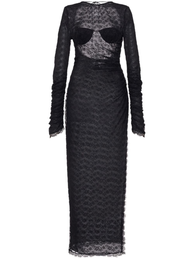 Alessandra Rich Open-back Silk Lace Dress In Black