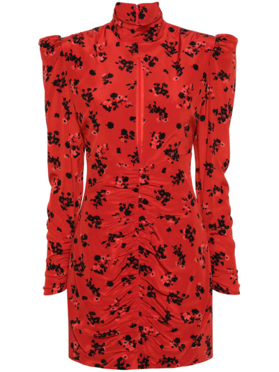 Alessandra Rich Seiden-minikleid Mit Blumen-print In Red