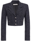 ALESSANDRA RICH BLUE CROPPED TWEED BLAZER