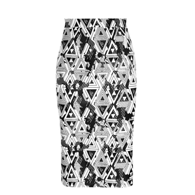 Le Réussi Amour Geometric Pencil Skirt In Black