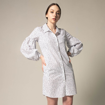 Le Réussi Shirt Dress With Oversized Sleeves In White Floral