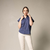 LE RÉUSSI WOMEN'S GATHER COLLAR SHIRT IN NAVY