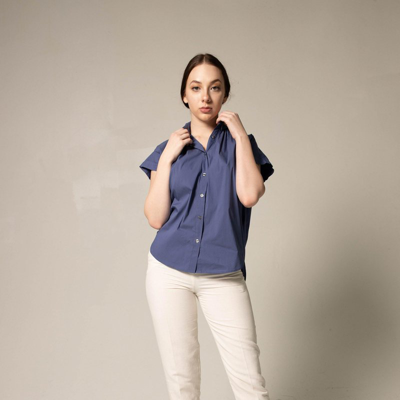 Le Réussi Women's Gather Collar Shirt In Navy In Blue