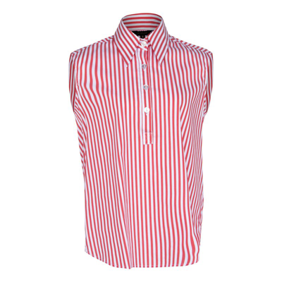 Le Réussi Italian Cotton Stripe Red Sleeveless Top