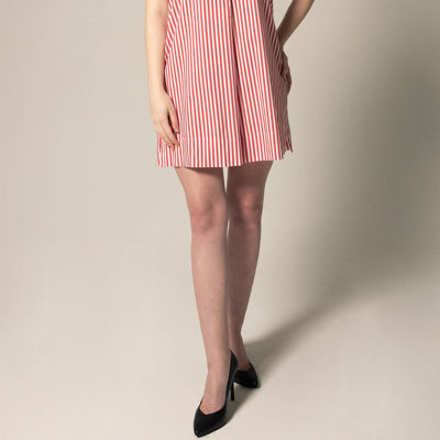 Le Réussi Italian Cotton Red Stripe Sleeveless Dress